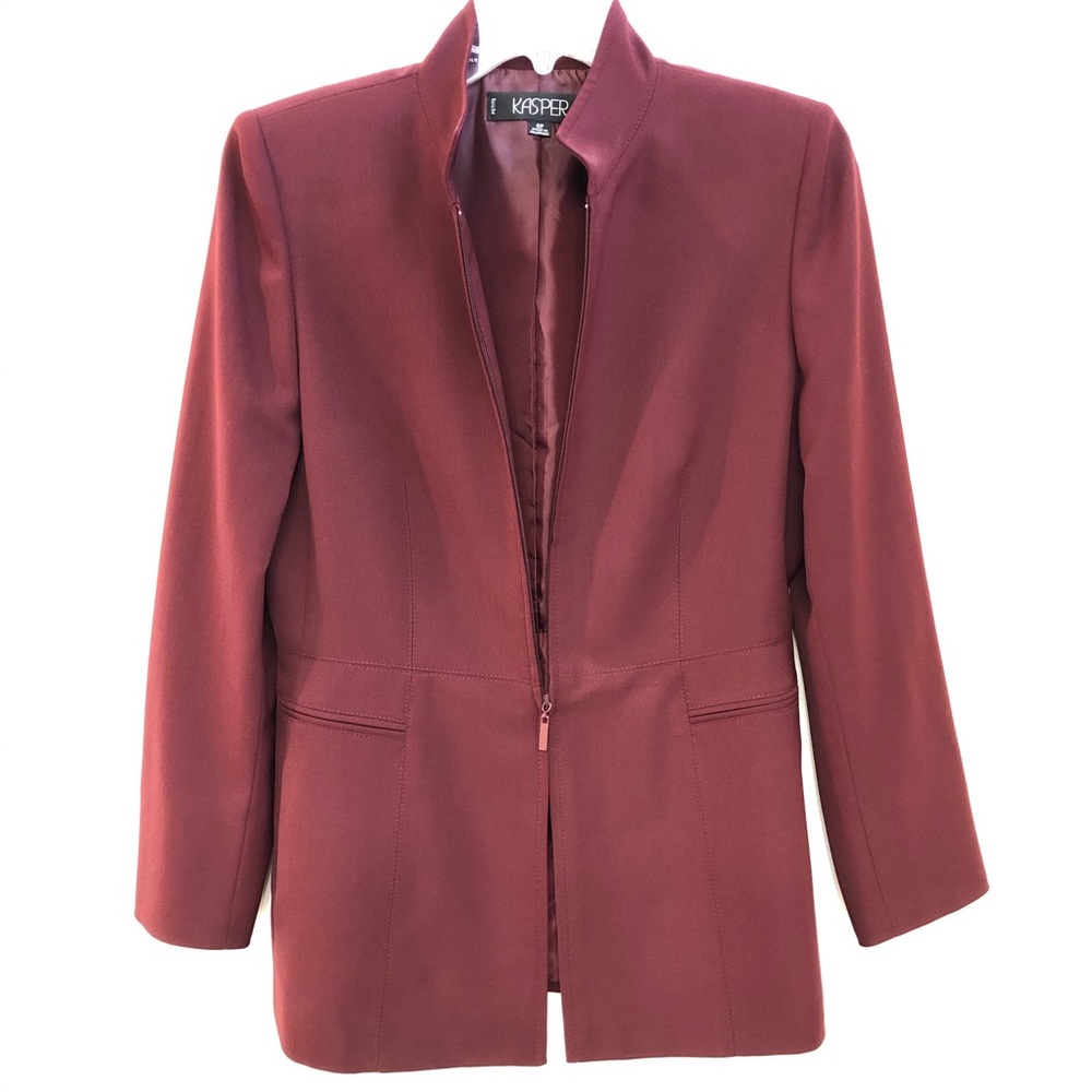 Kasper Burgundy Zip Front Suit Jacket